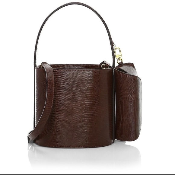 NEW Staud Bissett Lizard Embossed Leather Bucket Bag With Sunglasses Case - Picture 3 of 10